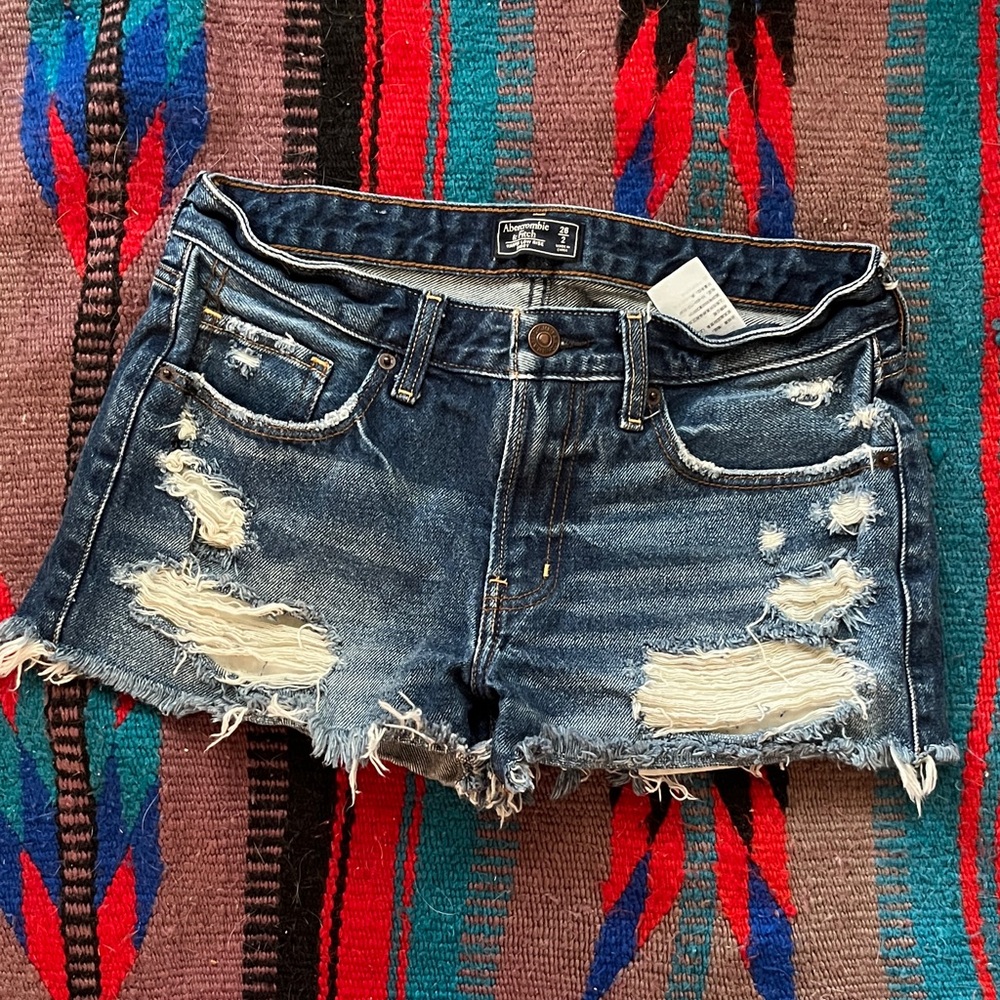 Abercrombie & Fitch Blue Jean Shorts Distressed Raw Hem